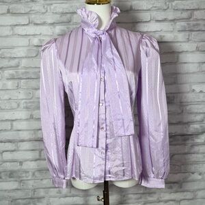 Vintage Hunters Glen Retro 50's Striped Lavender Purple Button Blouse